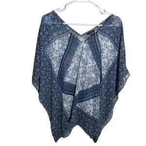 NYDJ Poncho Shawl Women's Medium Blue Sheer Lightweight Printed Top Casual